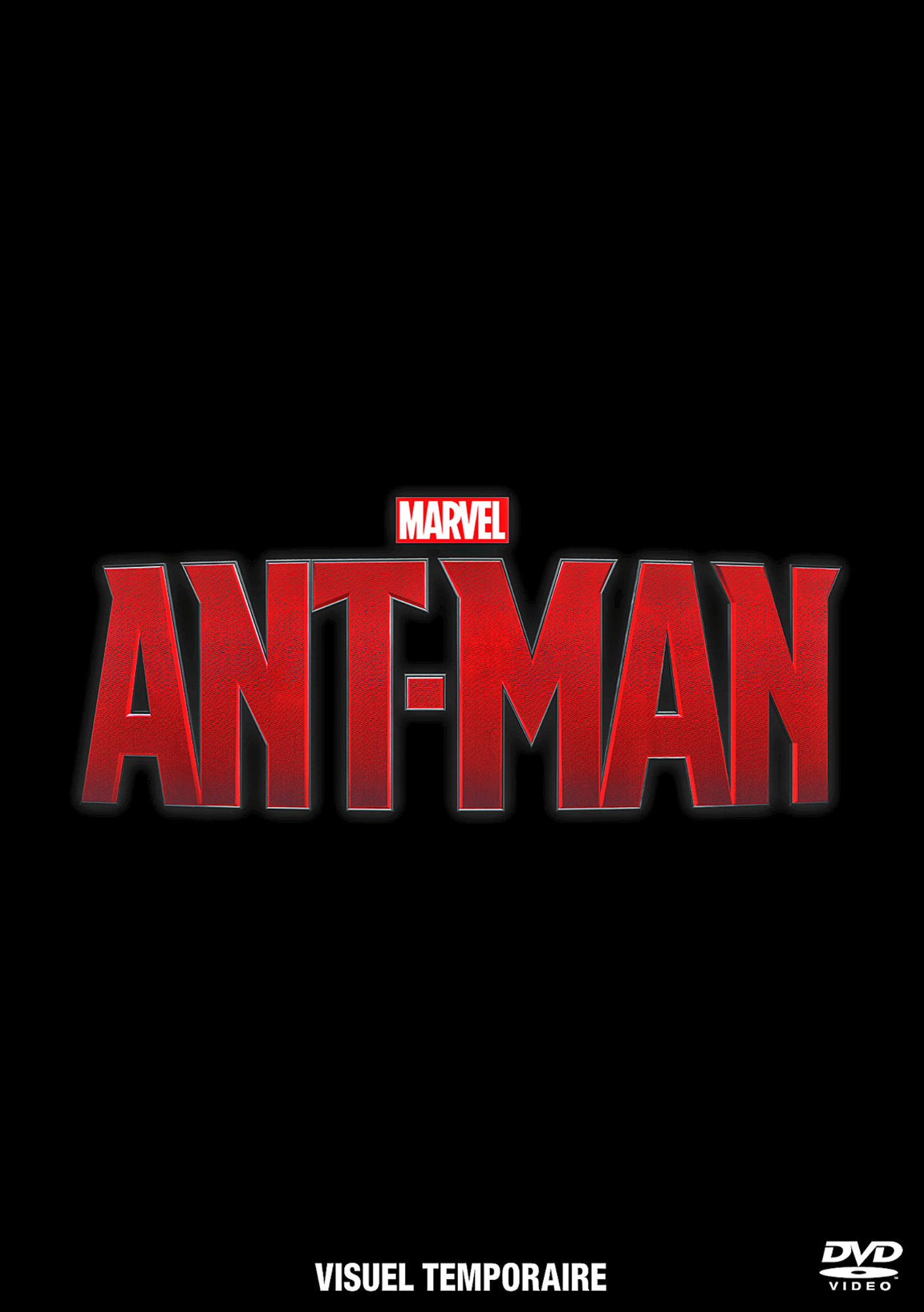 Couverture DVD d'Ant-Man, avec le titre du film en rouge sur fond noir.