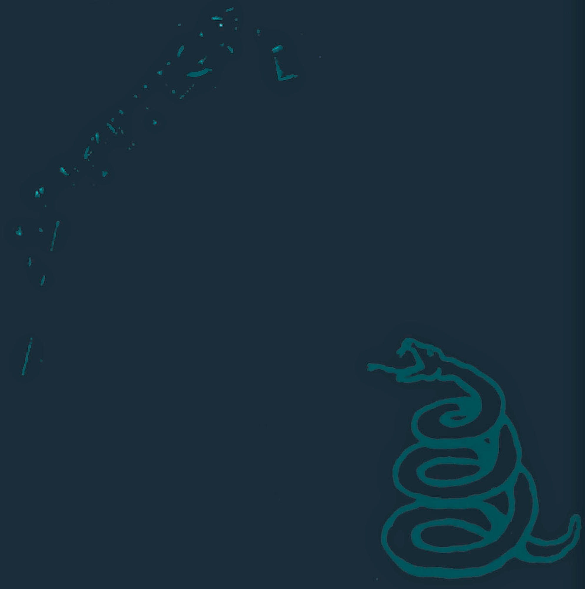 Metallica album borító kígyó és villám dizájnnal. Sötét háttér és türkizkék kígyó.
