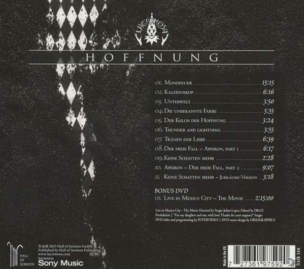Album-Rückseite mit Titelliste und Texten. Der Titel lautet 'Hoffnung' und der Künstler Lacrimosa.