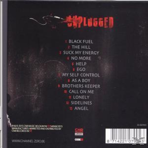 Zwarte cd-hoes met songtitels in wit. De titel is 'Unplugged' en de artiest is Channel Zero.