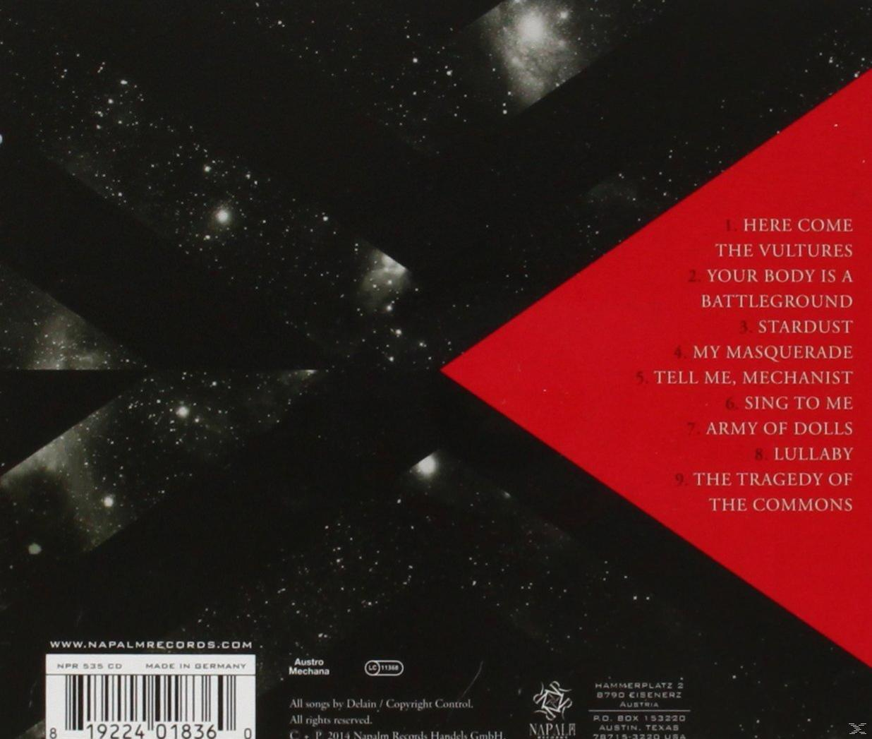 Albumcover mit schwarzem Hintergrund und rotem Textstreifen.