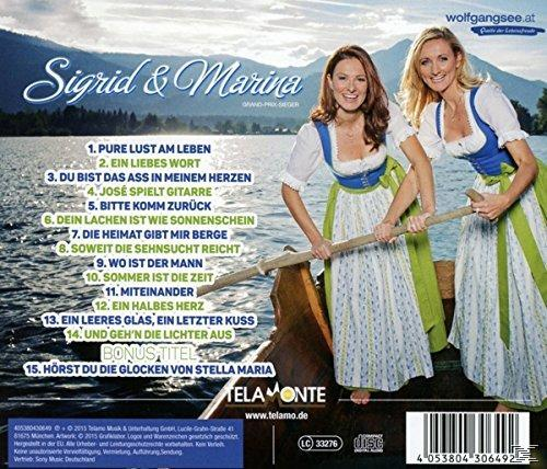 Sigrid & Marina Albumcover: Zwei Frauen in einem Boot, See und Berge, Trackliste auf der Rückseite.