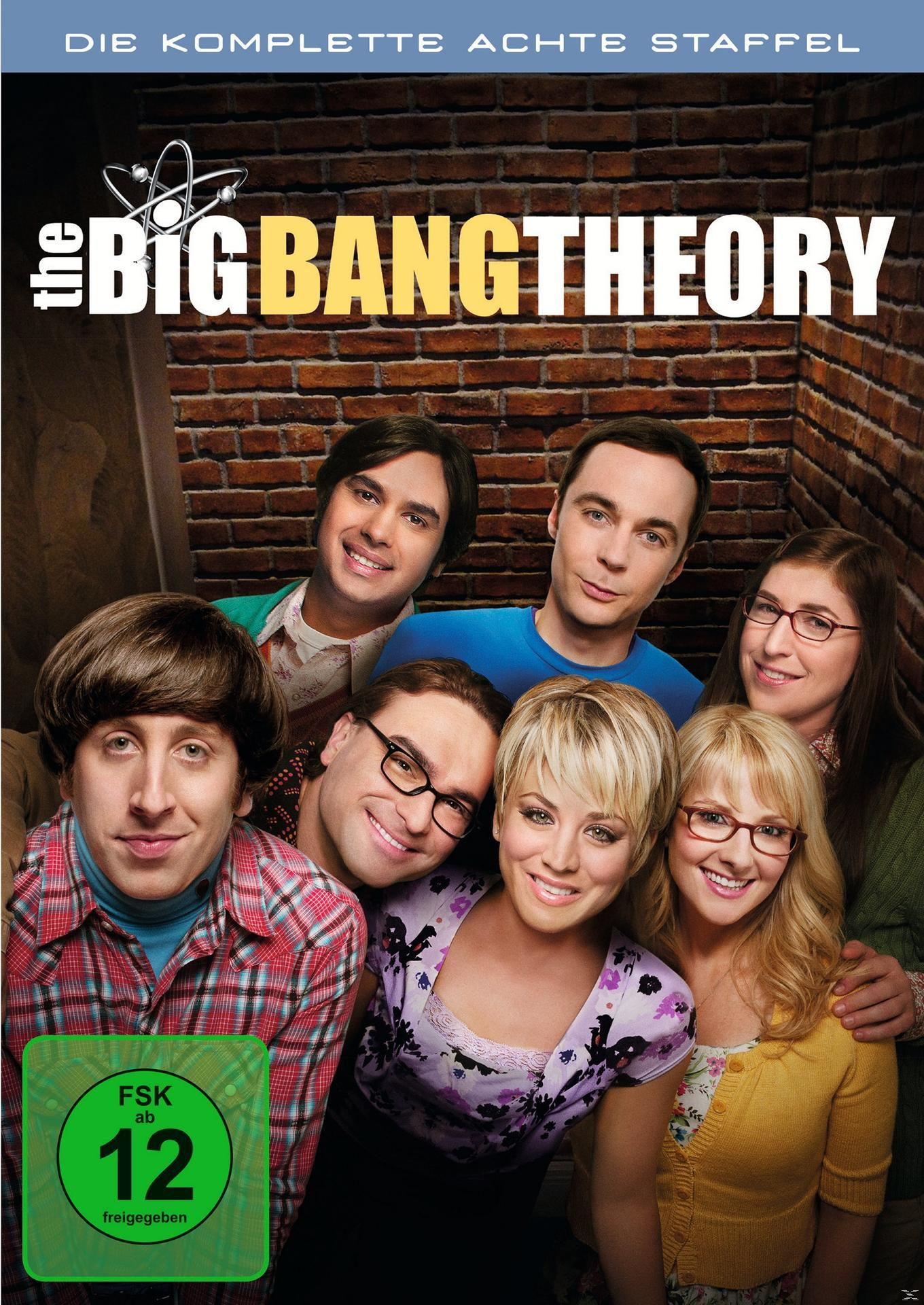 The Big Bang Theory DVD-Cover. Die Darsteller sind zusammen, mit dem Serientitel oben, Rating-Details unten.