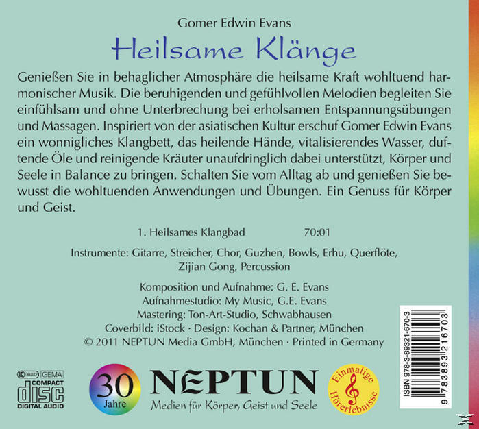 CD-Rückseite, deutscher Text. Details umfassen Instrumente, Komposition und Aufnahmeinformationen.