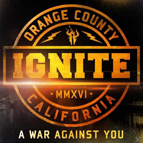 Das Logo der Band Orange County Ignite, goldfarben auf Schwarz, mit dem Text: 'A War Against You'.