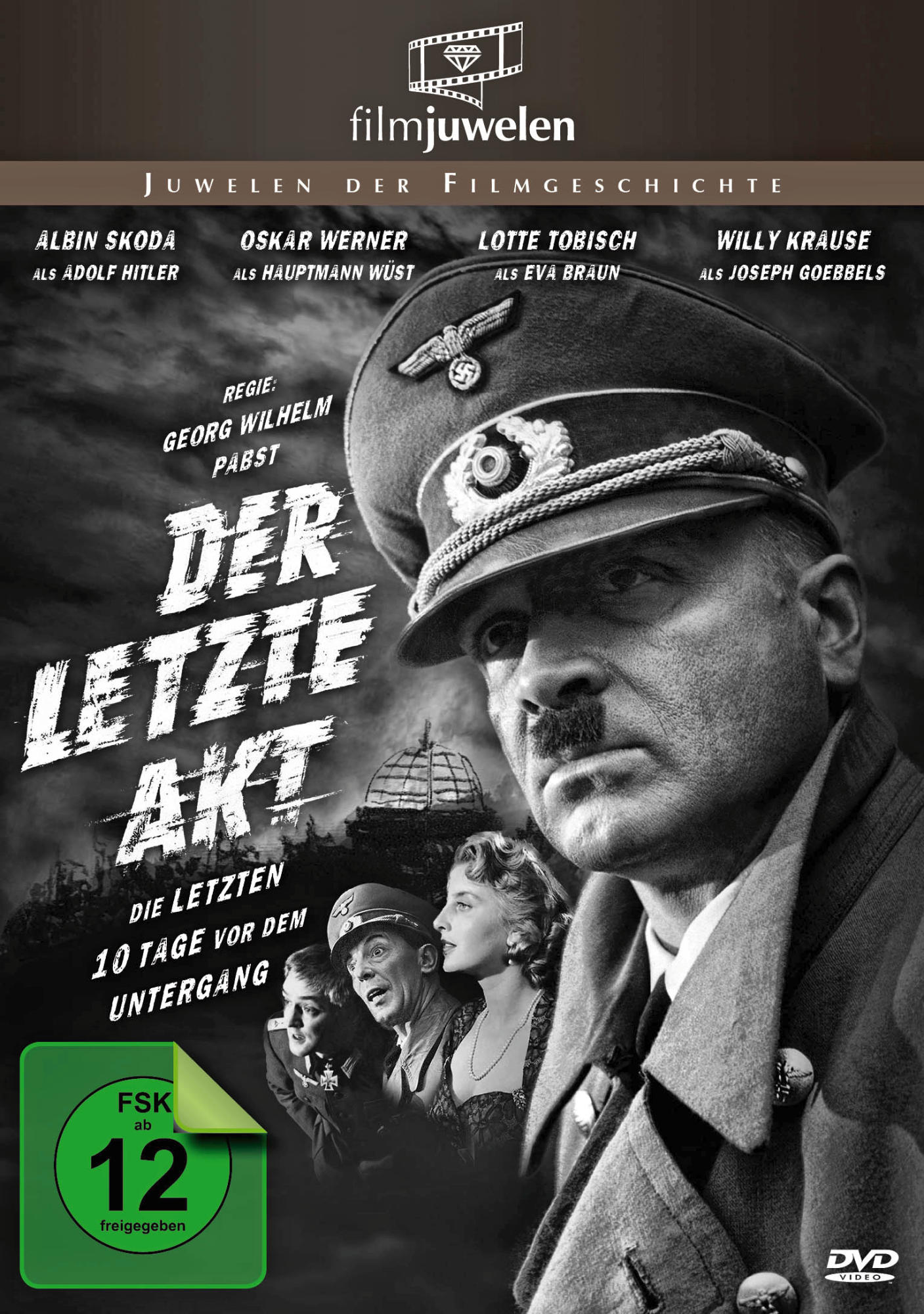 DVD-Cover mit einem Mann in Militäruniform, betitelt 'Der Letzte Akt'. Schwarzweiß mit Schauspielern.