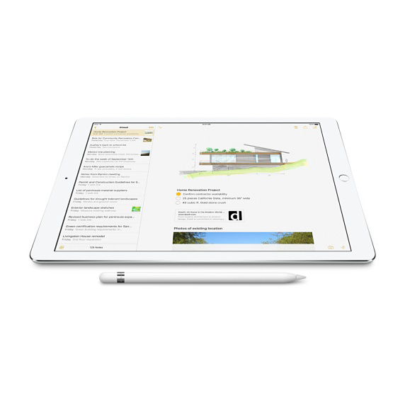 Weißes iPad mit Stift, zeigt Hausdesign und Notizen auf dem Bildschirm.