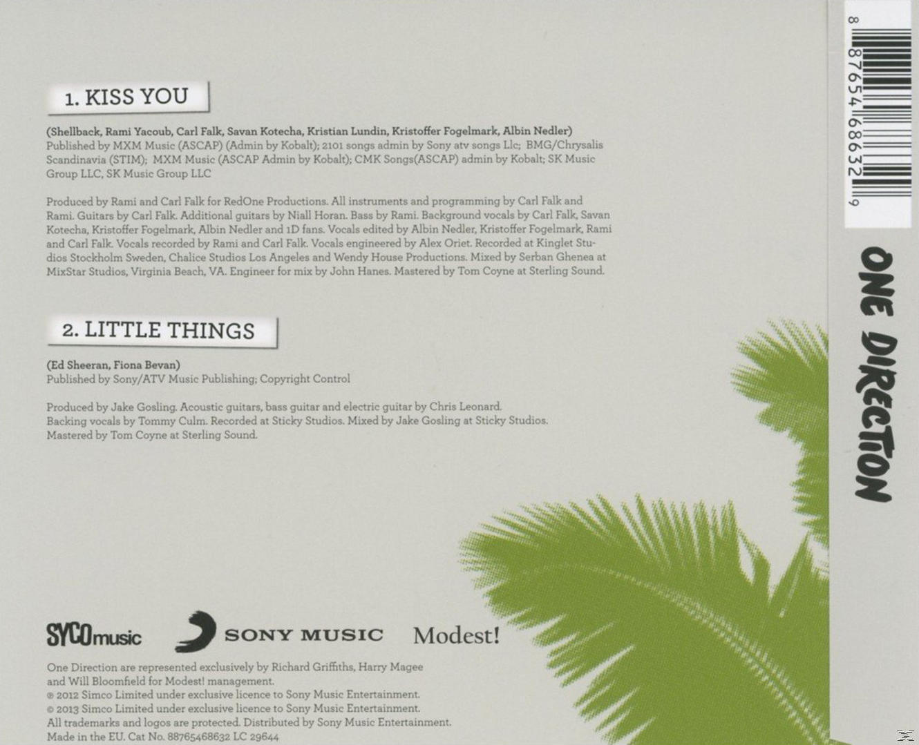 CD-Cover: Ein weißer Hintergrund mit Text. Titel: One Direction. Text auf Englisch.