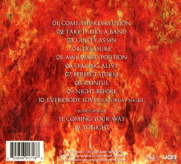 Albumcover mit rotem Hintergrund, Album-Trackliste und Text.