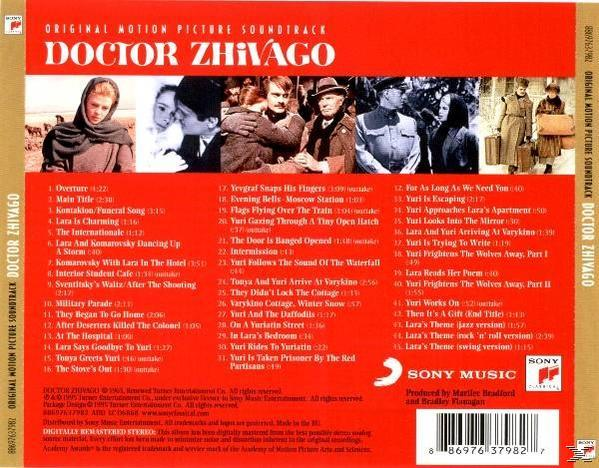 Doctor Zhivago CD borító, piros háttér, filmjelenetek képei, számlista.