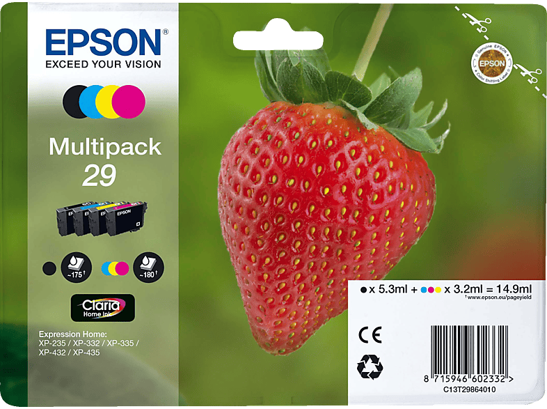 EPSON 29 MULTIPACK B/C/M/Y Tintenpatrone Schwarz, gelb, cyan, magenta (C13T29864010)