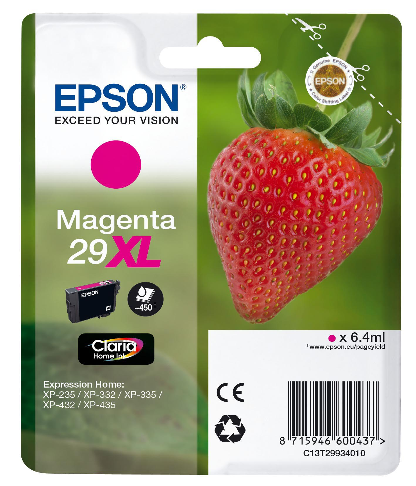Epson Magenta-Tintenpatrone mit einem Erdbeerbild.