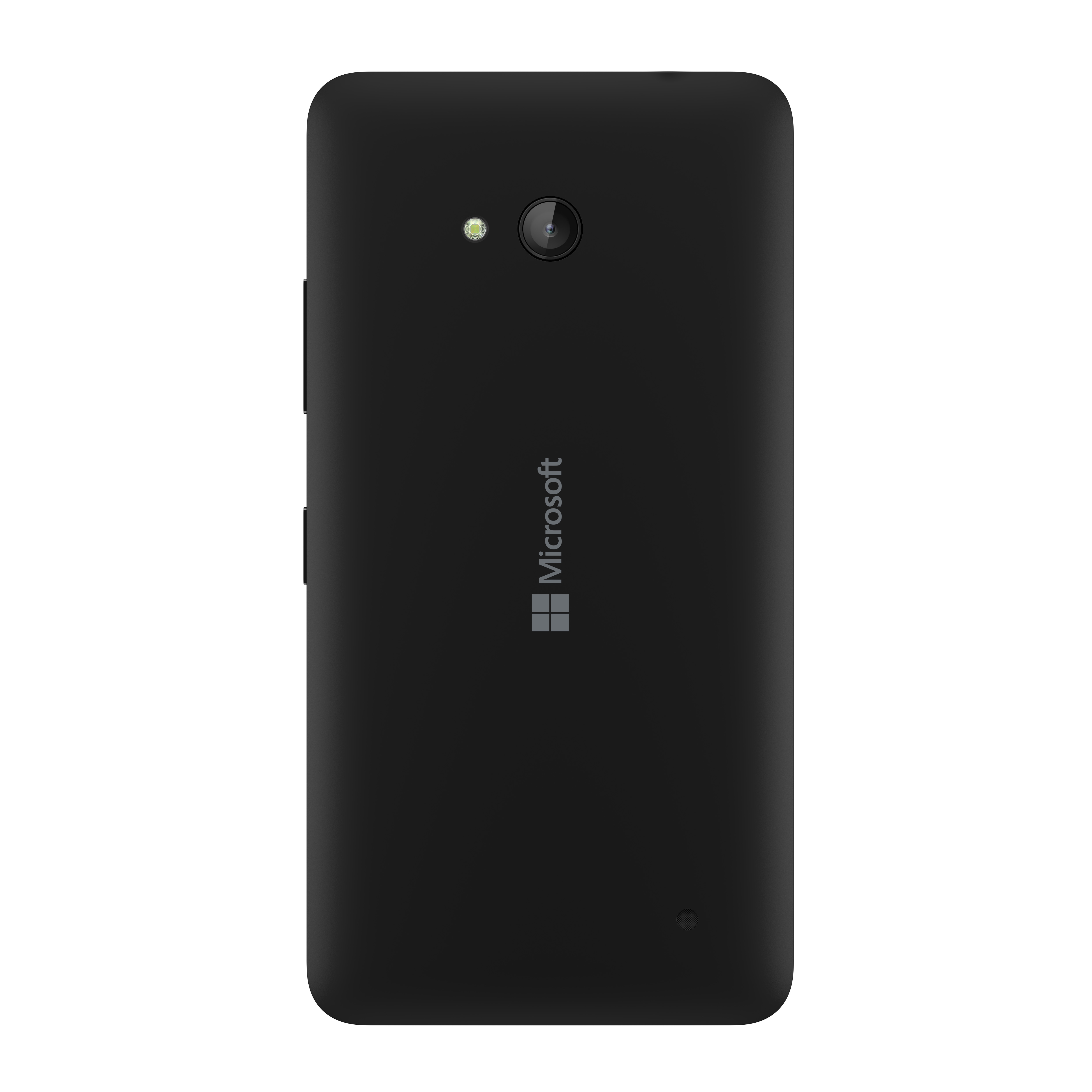 Schwarze Microsoft-Telefonrückseite, mit Kamera und Logo.