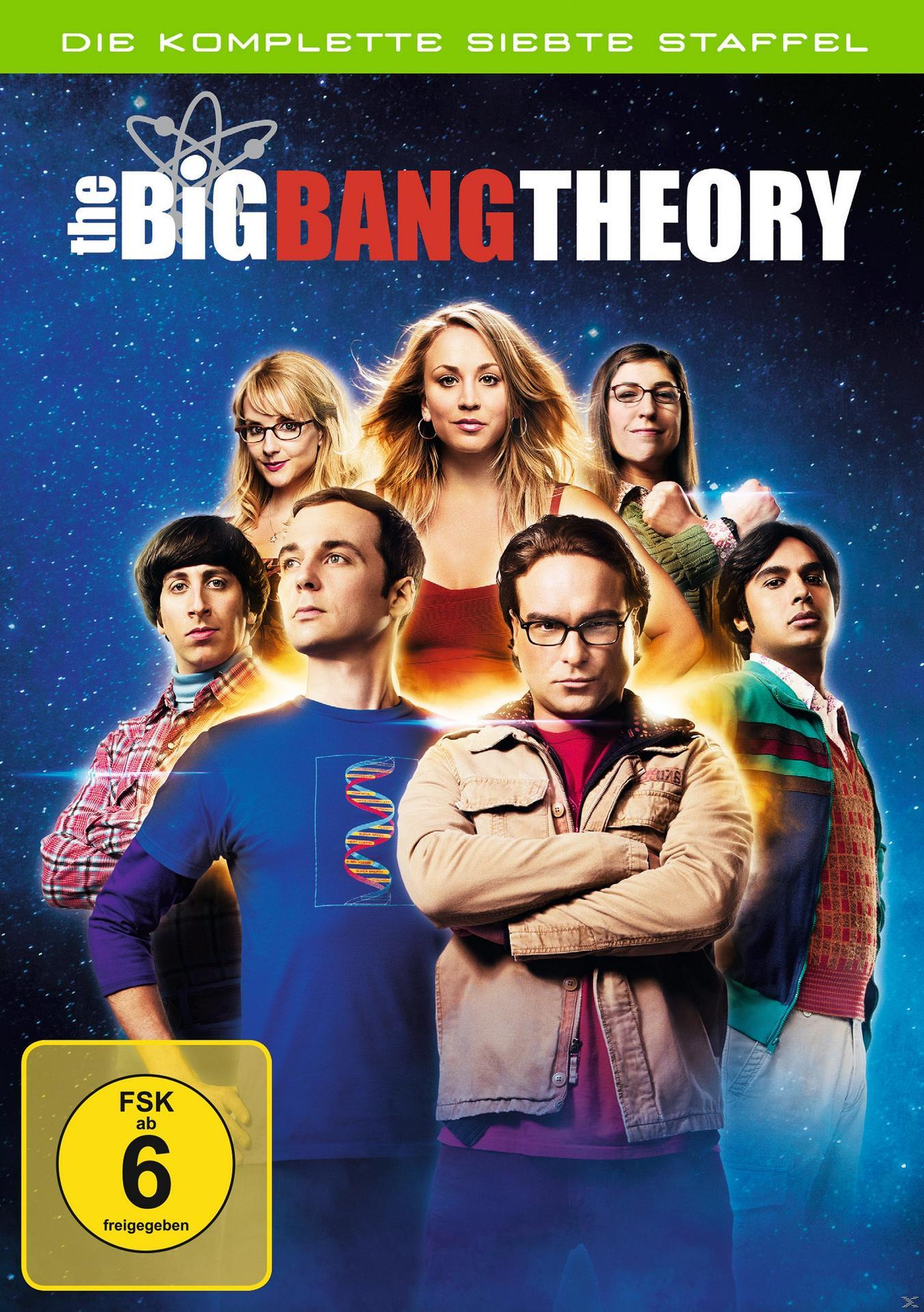 The Big Bang Theory DVD-Cover: Porträt der Besetzung, Text und Logo auf blauem Hintergrund.