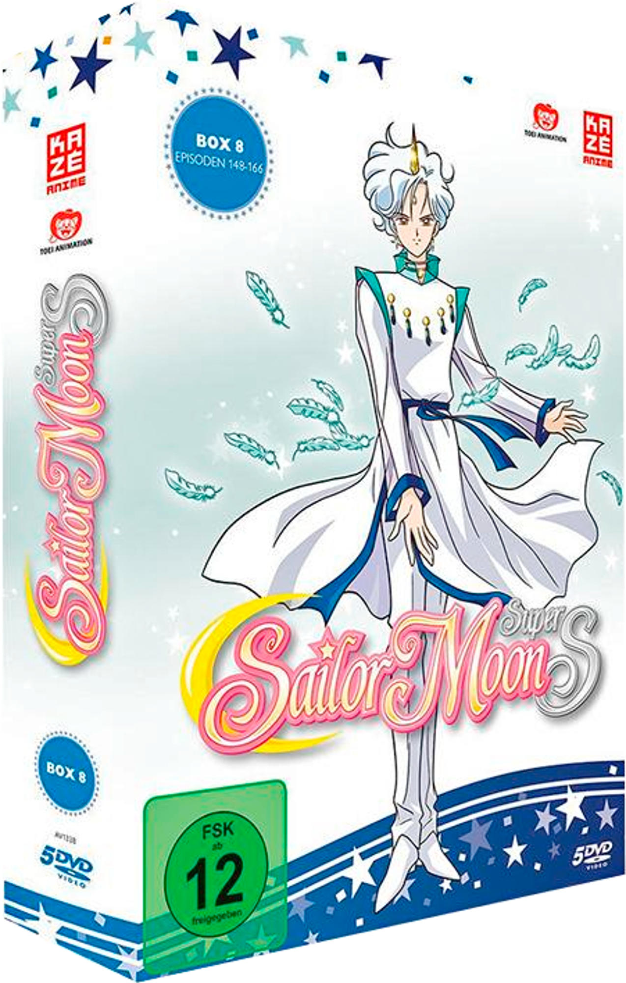 Anime-Box-Set: Sailor Moon Super S. Männlicher Charakter mit langen weißen Haaren, in weiß-blauem Outfit.