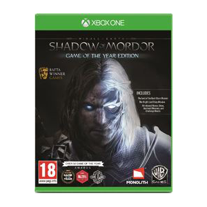 Shadow of Mordor Xbox One játék borítója. Fehér hajú karaktert és sötét hátteret ábrázol.