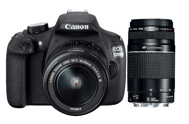 CANON EOS 1200D + Eyefi Speicherkarte Spiegelreflexkamera, , , 18-55 mm, 75-300 mm (III USM) Objektiv, Schwarz