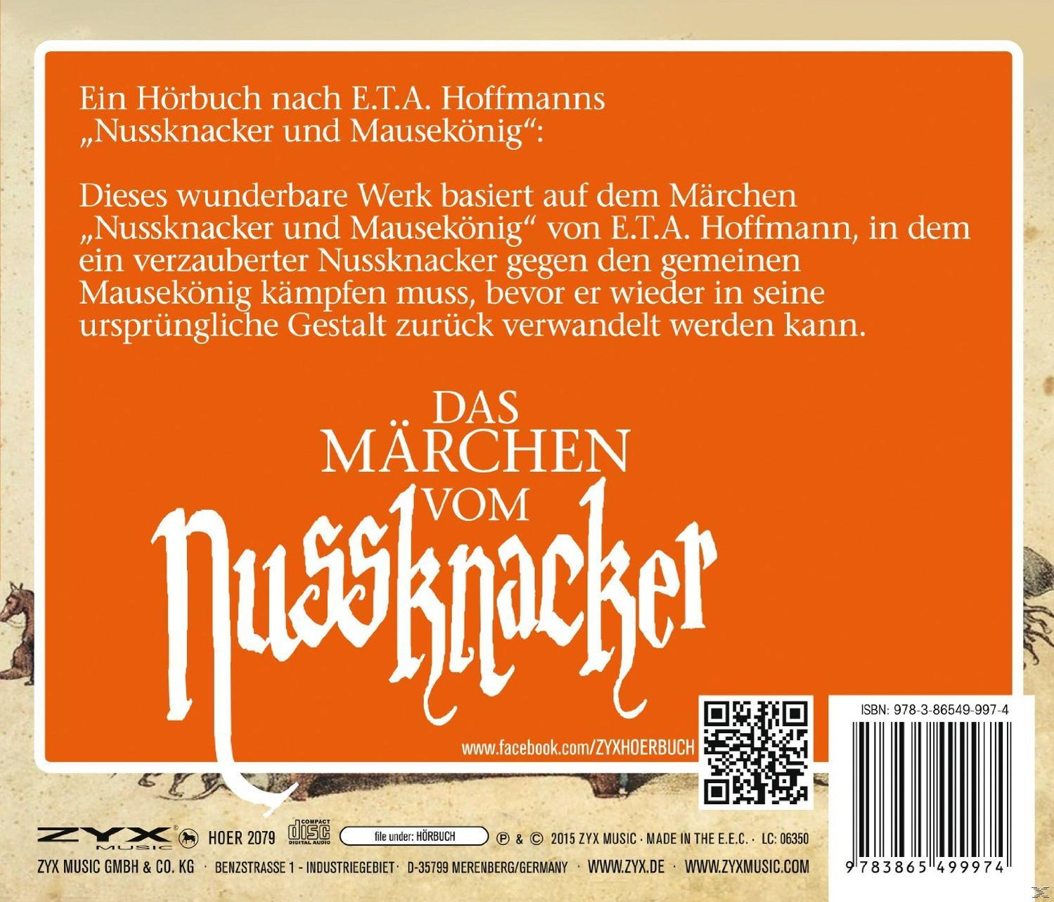 Hörbuchcover: ein Cartoon-Nussknacker, Titel 'Der Nussknacker' und Text in Deutsch.