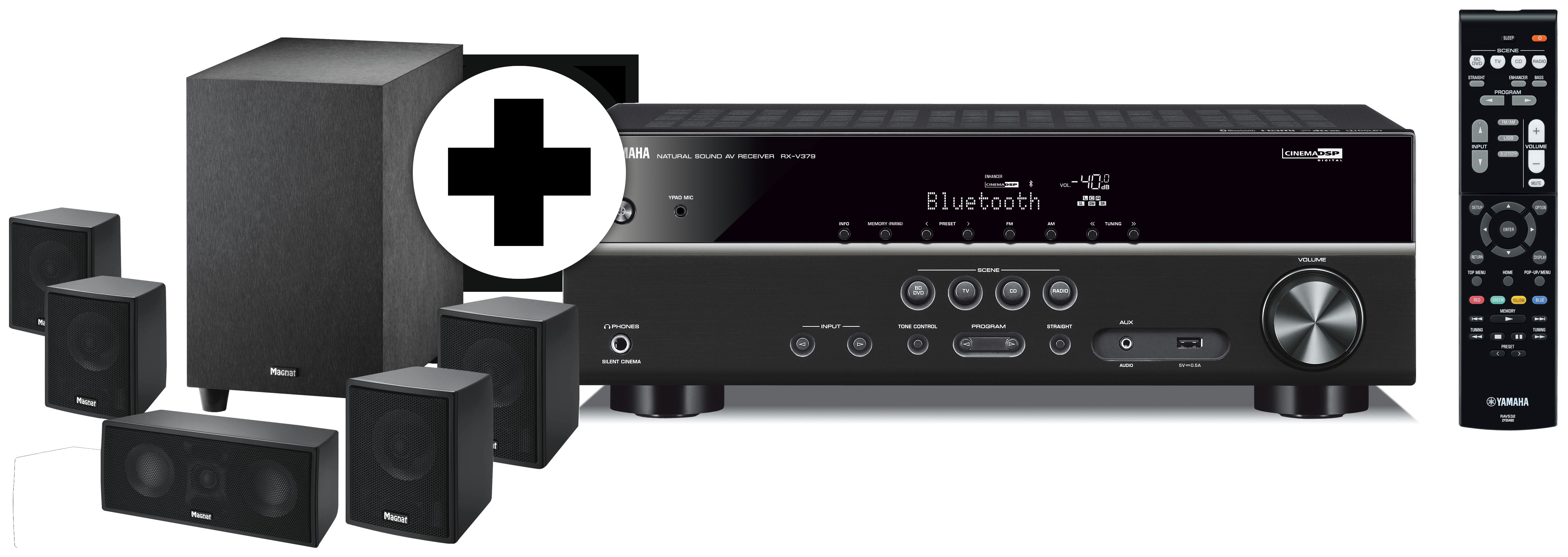 YAMAHA RX-V379 + Interior 5.1X  5.1 System (AV-Receiver, 5.1 Lautsprechersystem, Ja, Bluetooth, Schwarz)