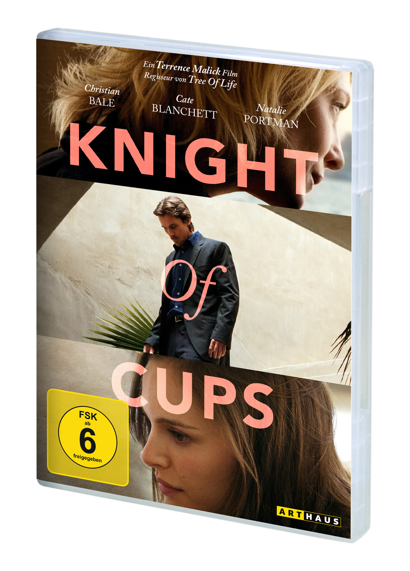DVD-Hülle für den Film 'Knight of Cups'. Das Cover zeigt Schauspieler und den Titel.