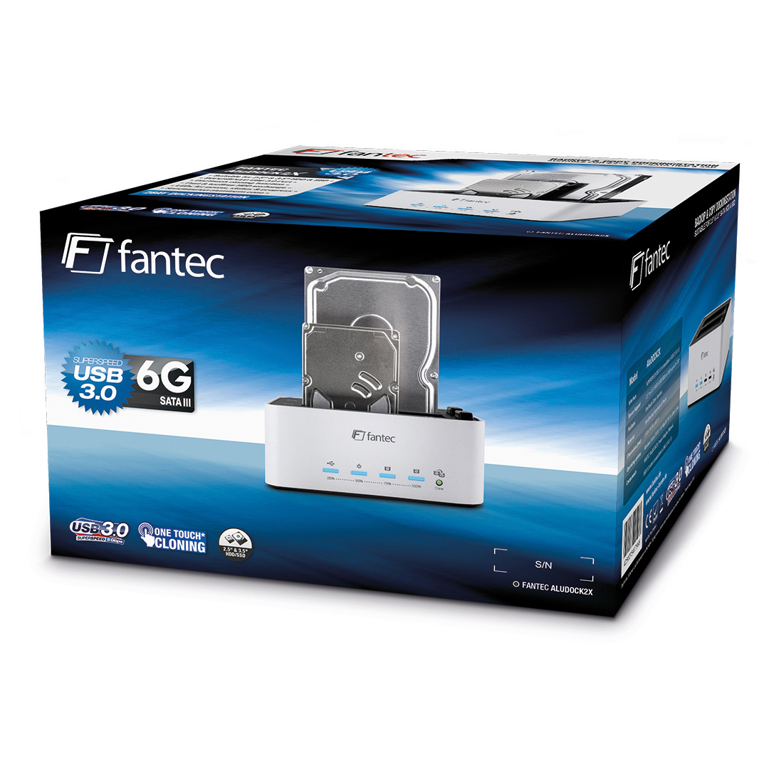 FANTEC 1796 AluDock 2X Festplatten Dockingstation, 0 TB, extern, Silber
