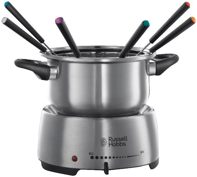 Fondue - Russell Hobbs Fiesta, 2 L, Con 6 tenedores, Indicadores encendido, Inox