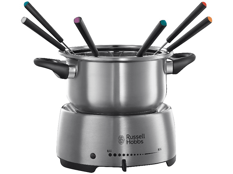 Fondue - Russell Hobbs Fiesta, 2 L, Con 6 tenedores, Indicadores encendido, Inox