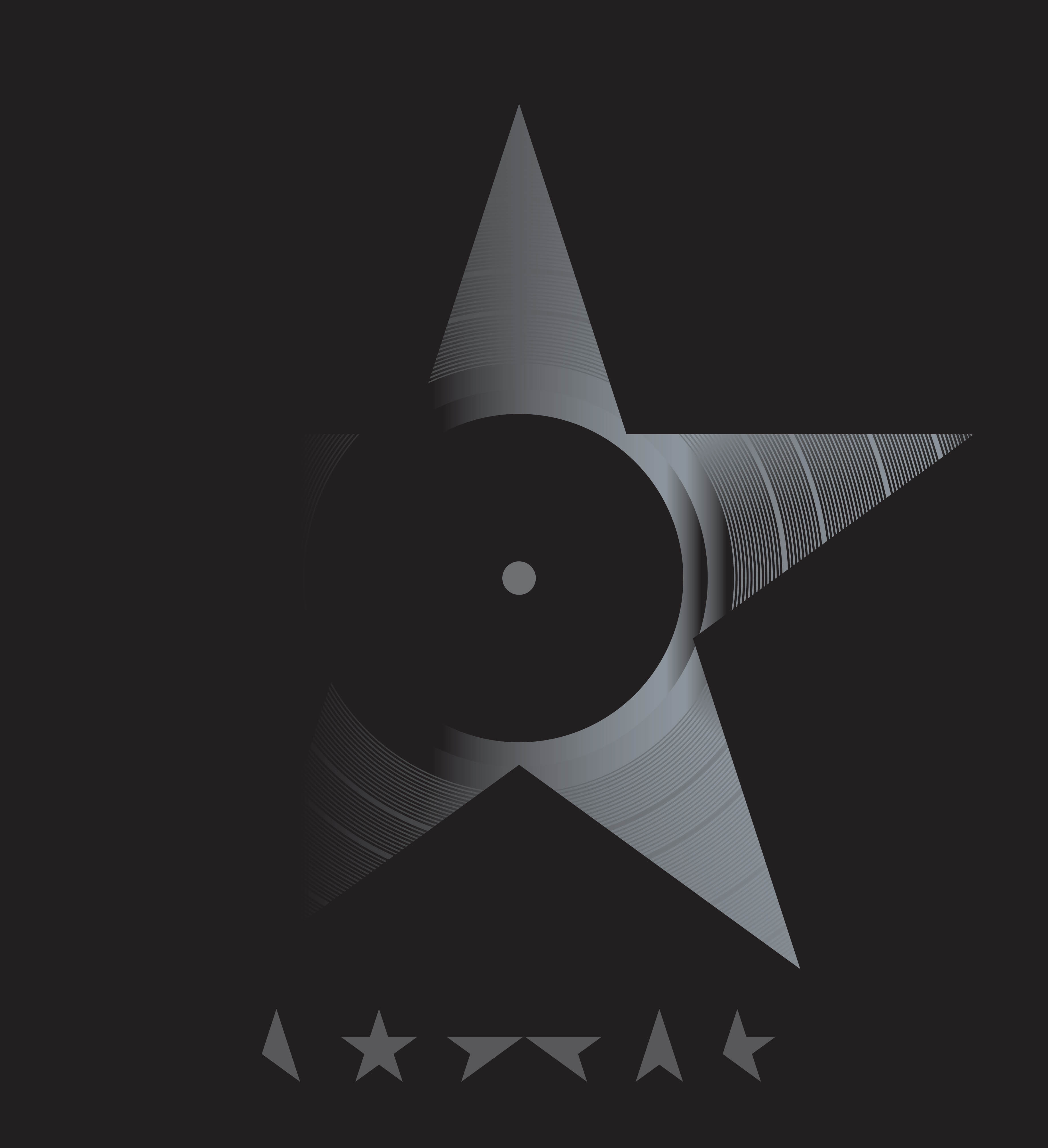Sternförmiges Albumcover mit zentralem kreisförmigen Design und dem Wort 'STARMAN'.