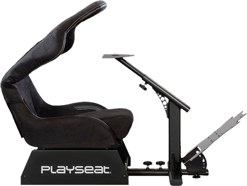 Fekete Playseat játékszék ülőrésszel, háttámlával és pedáltartóval.