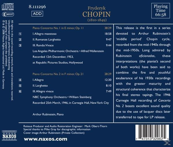 Arthur Rubinstein, Rubinstein/Wallenstein/Steinberg - Klavierkonzerte 1+2  - (CD)