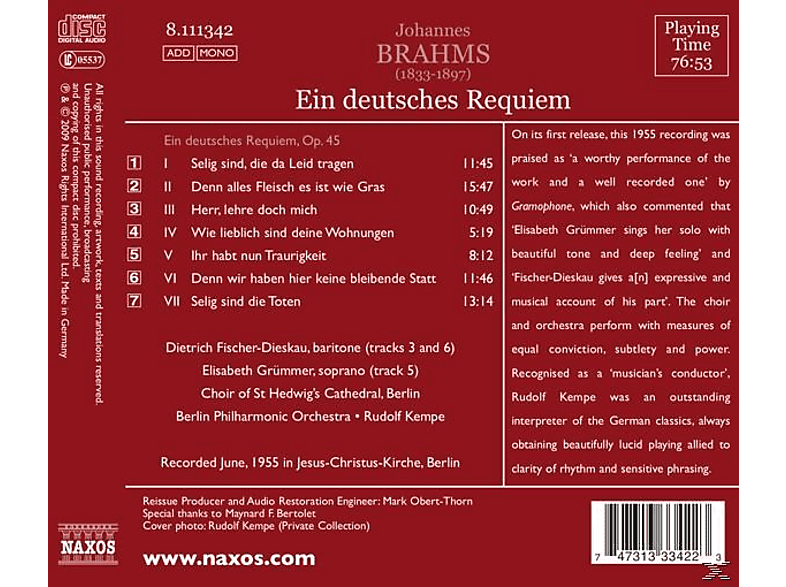 Thumbnail - VARIOUS, Kempe/Grümmer/Fischer-Dieskau - Ein Deutsches Requiem (CD)