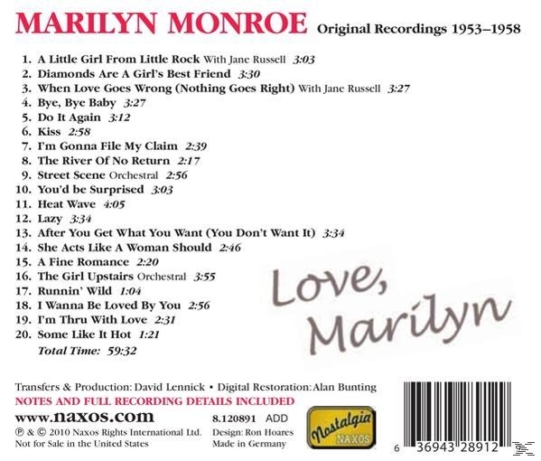 Rückseite des Marilyn Monroe Albums mit Trackliste und Credits.
