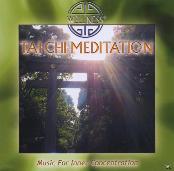 Tai Chi Meditation CD-Cover, grüner Rand, Bäume, Licht und Text.