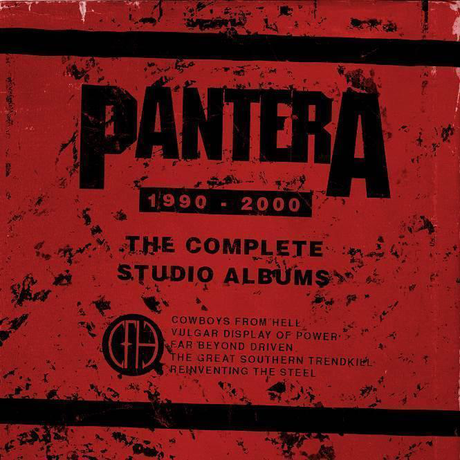 Album borító, piros háttér, Pantera szöveg és albumcímek.