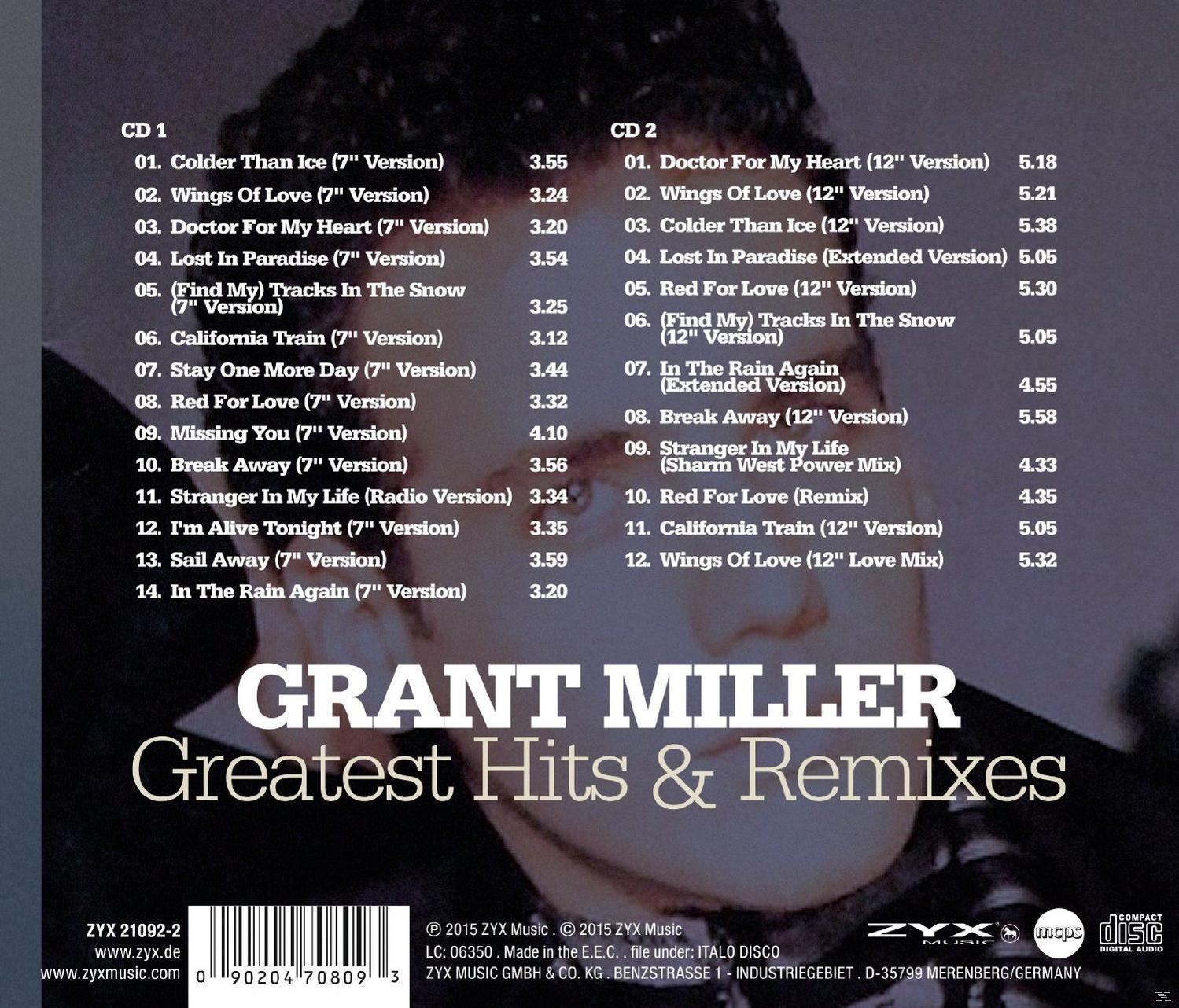 Albumcover, Grant Miller Greatest Hits & Remixes. Text unten. CD 1 und CD 2 Tracklisten.