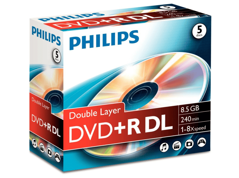 Terugbetaling Gelijkmatig Infecteren PHILIPS 5 Pack DVD+R DL 8.5 GB 8 x (DR8S8J05C/00)