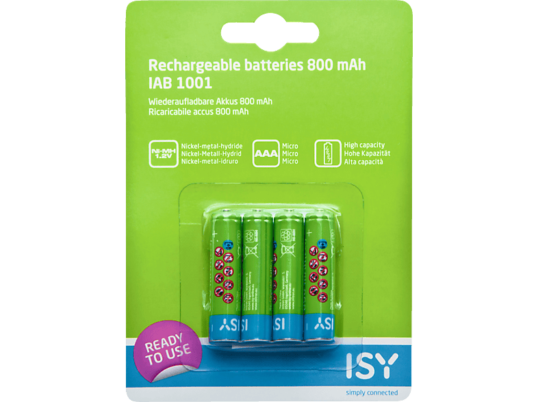 ISY Herlaadbare AAA-batterijen 800 mAh 4 stuks (IAB-1001)