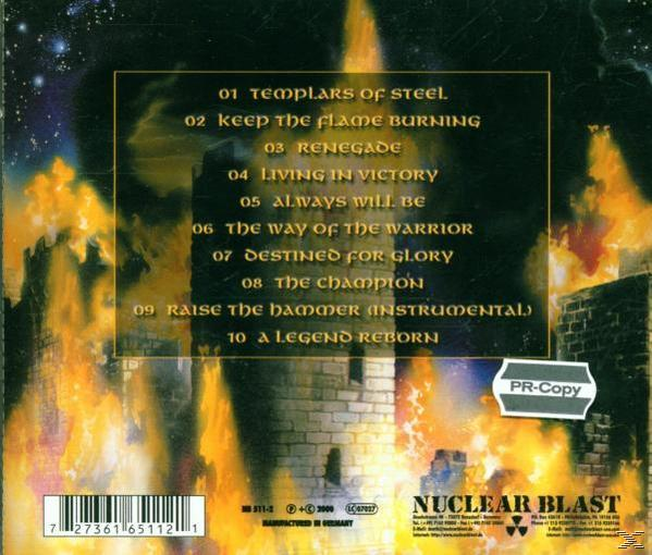 Rückseite eines Albumcovers mit aufgelisteten Songtiteln. Ein Schloss und Flammen sind im Hintergrund.