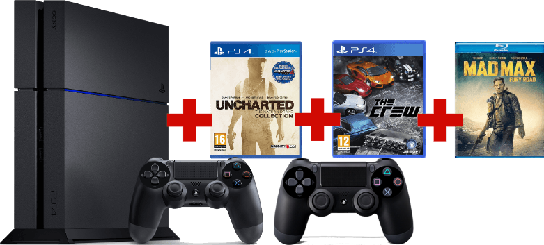PLAYSTATION PS4 1 TB Noir + Uncharted: Collection + The Crew + Mad Max: Fury Road + Manette extra