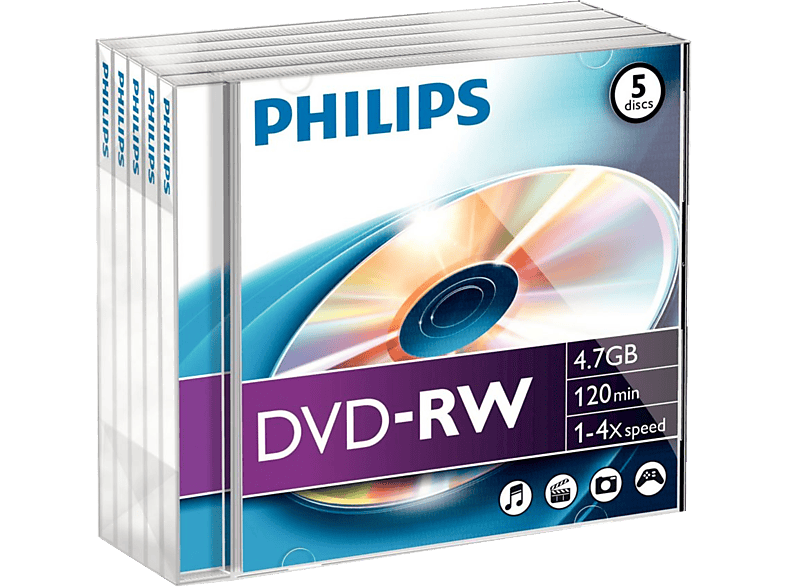 PHILIPS 5 pack DVD-RW 4.7 GB 4 x (DN4S4J05F/00)