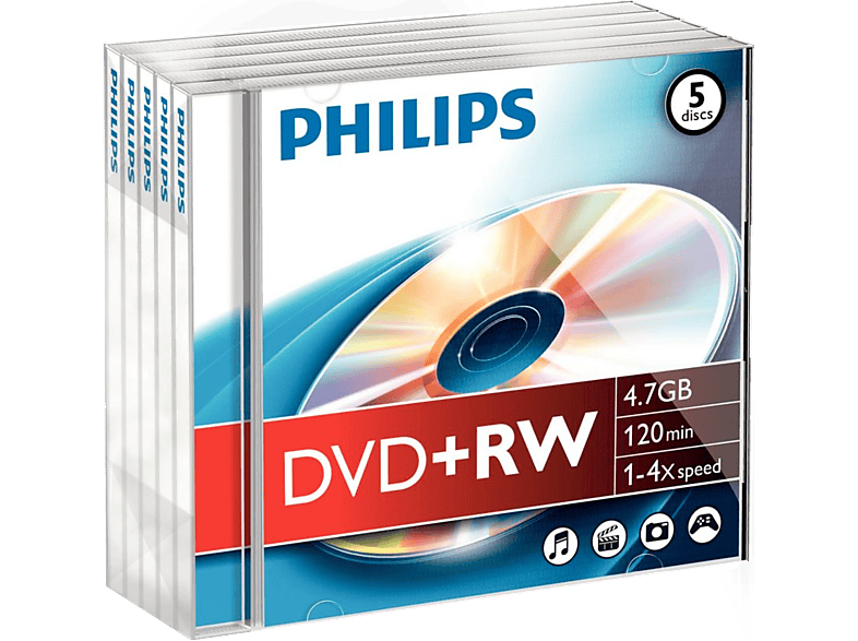 PHILIPS 5 pack DVD+RW 4.7 GB 4 x (DW4S4J05F/10)