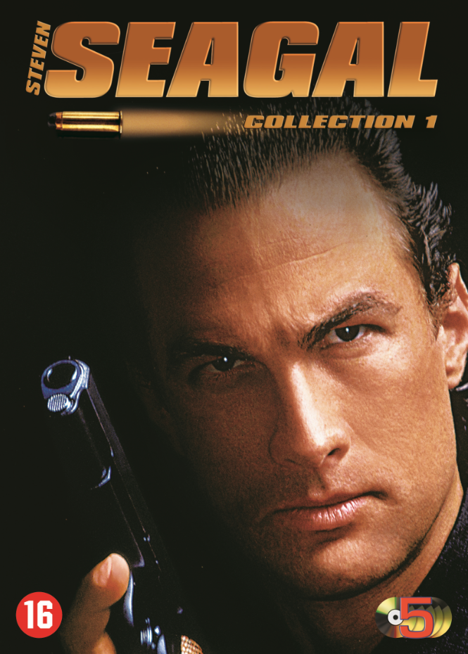 Pochette du film de Steven Seagal. Steven Seagal tenant une arme à feu, avec une balle au-dessus.