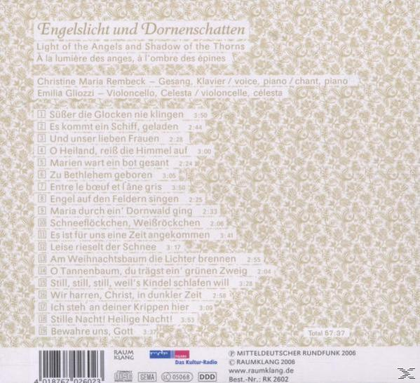 CD-Hülle mit Songtiteln auf Deutsch. Der Titel lautet "Licht der Engel und Schatten der Dornen."