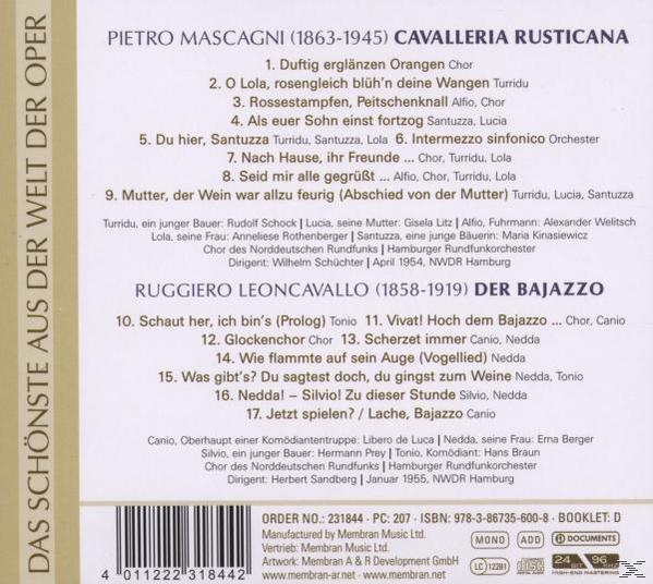 MASCAGNI/LEONCAVALLO - Der Bajazzo/Cavalleria Rusticana  - (CD)