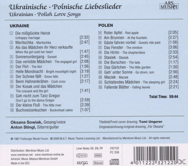 Anton Stingl (guitar) Oksana Sowiak (voice), Sowiak, Oksana / Stingl, Anton - Ukrainische & Polnische Liebeslieder  - (CD)