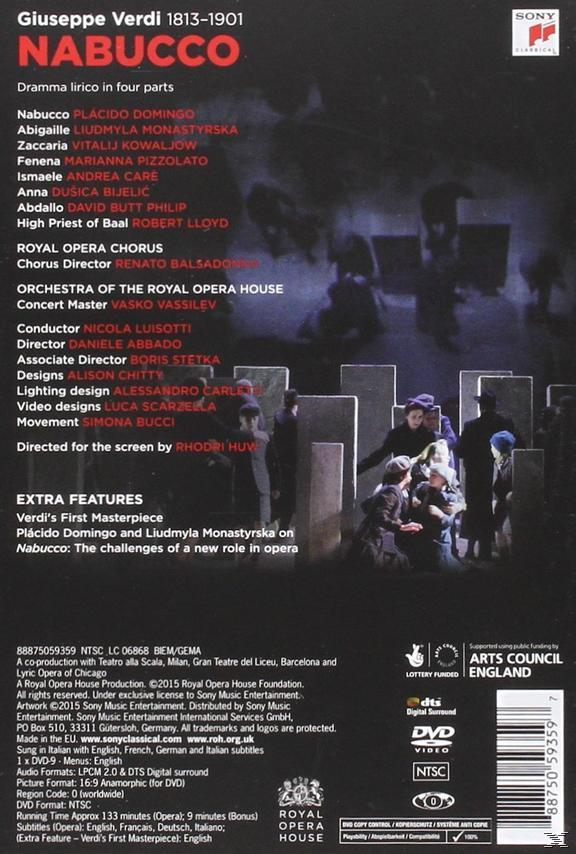 DVD tok hátlapja szöveggel. Emberek a háttérben. Angol és olasz nyelvű szöveg.