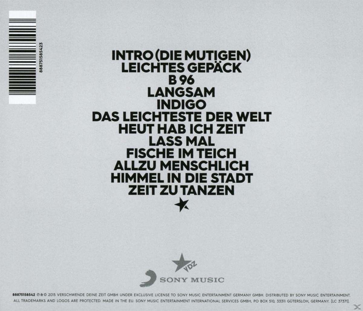 CD-Cover mit Titeln: Intro, Leichte Gepäck, B96, Langsam, Indigo, Das Leichteste der Welt...