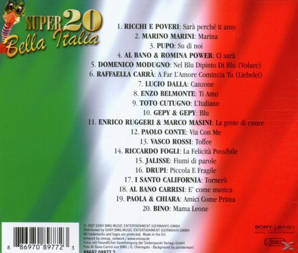 Albumcover mit italienischen Songtiteln. Enthält rote, grüne und weiße Farben.