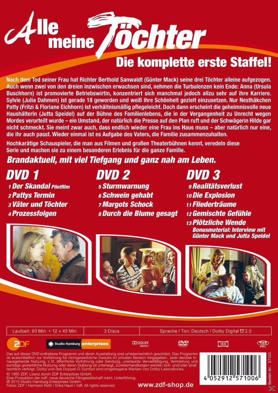 DVD-Cover mit Text und Bildern, das Schauspieler und Szenen aus der Serie 'Alle meine Töchter' zeigt.