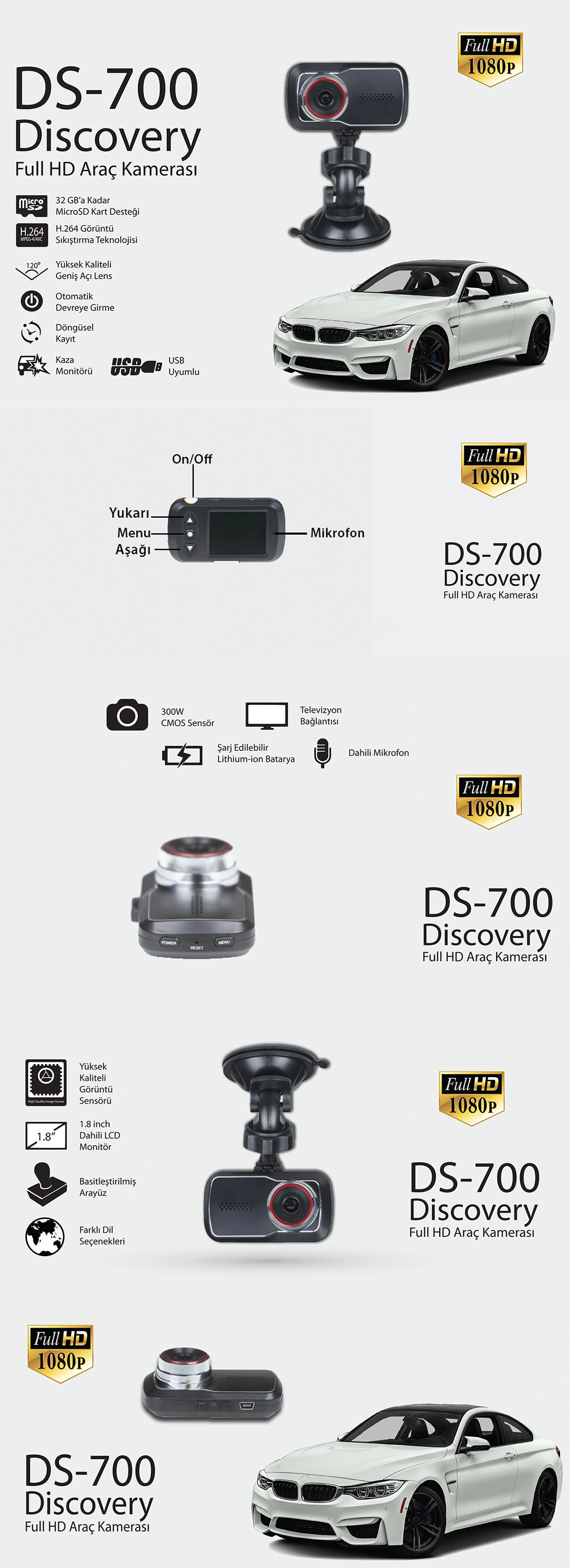 DISCOVERY DS700 1080P Full HD Araç Kamerası